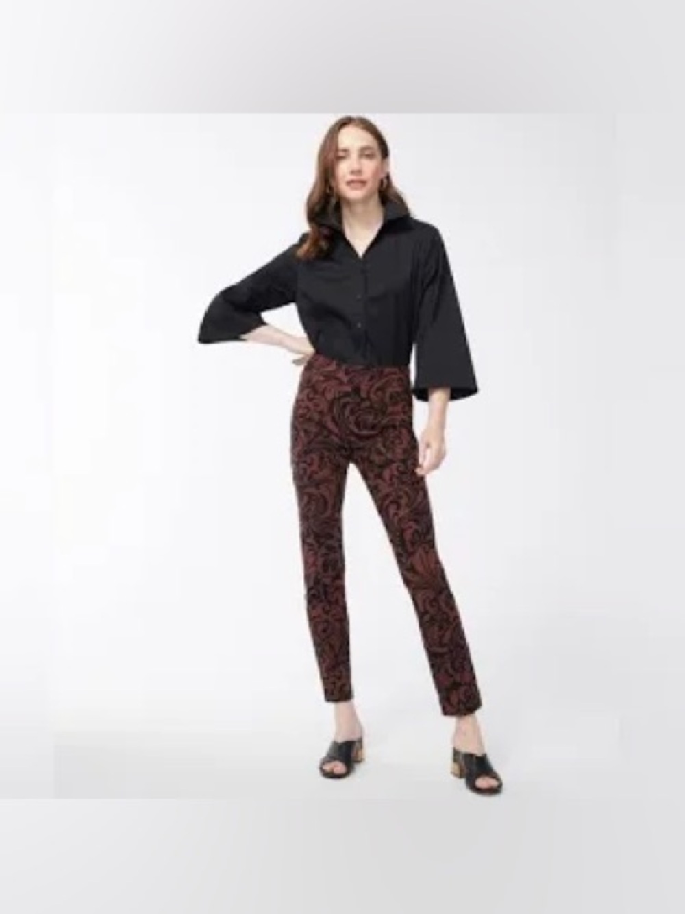 Women's Black & Brown Paisley Slim Pants Chicos